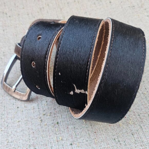 Real Fur Belt Dark Brown Hair Fur Genuine Leather Handmade Pin Buckle Waistband - Picture 7 of 12